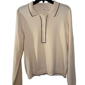 Max Studio NWT  Beige 4 Button sweater w/ Black Trim size large